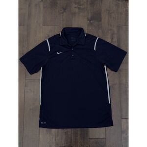 Nike Golf Dri-fit Performance Navy Blue Polo Shirt Mens Size L Short Sleeve Logo
